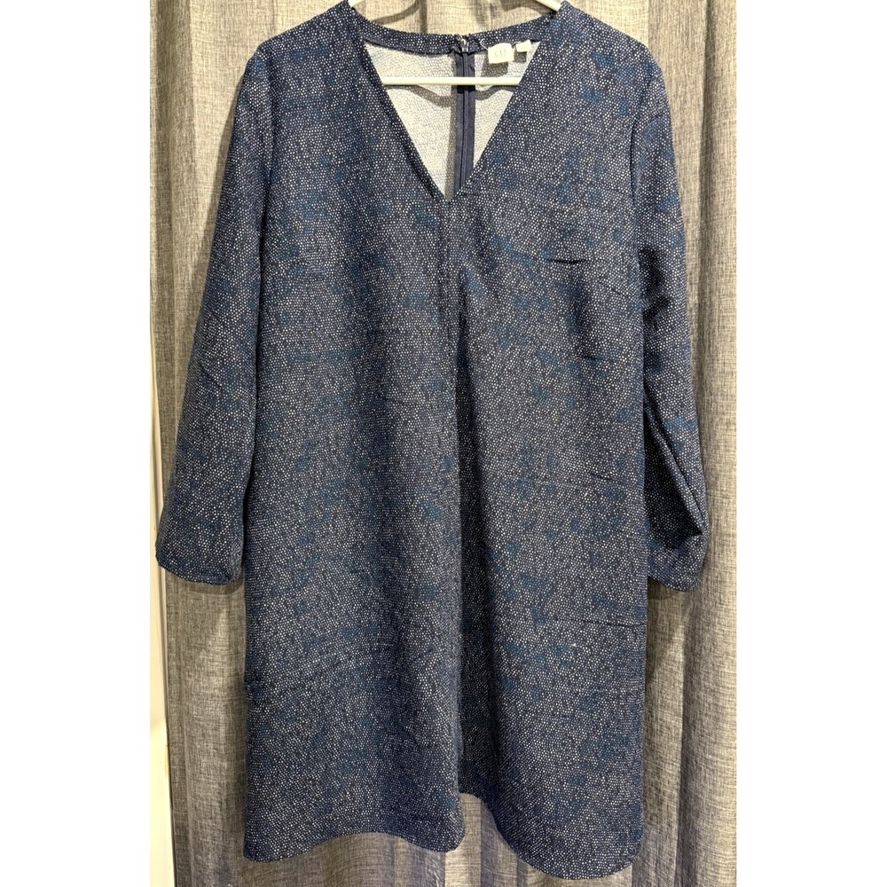 Gap Womens Long Sleeve Shift Mini Dress Sz Large Pockets V-neck Zipper Blues